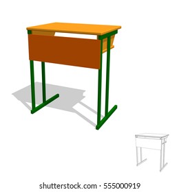 School Desk.Isolated On White Background. 3d Vector Illustration.