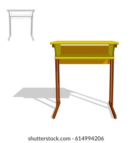 School desk.Isolated on white background. 3d Vector illustration.Back view.