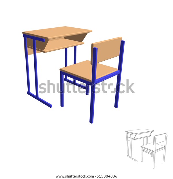 白い背景に学校の机 3dのベクターイラスト のベクター画像素材