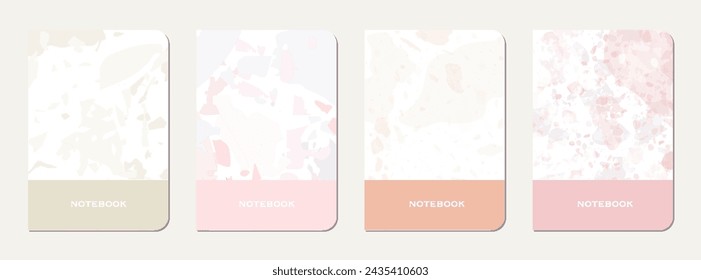 School diary cover design. Terrazzo abstract background made of natural stones, granite, quartz and marble. Venetian terrazzo texture school diary template.