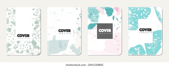 School diary cover design. Terrazzo abstract background made of natural stones, granite, quartz and marble. Venetian terrazzo texture school diary template.