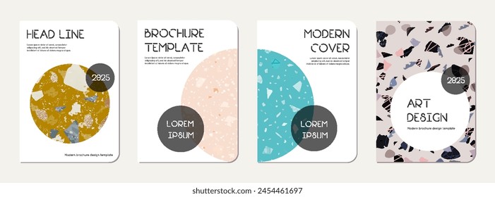 School diary cover design. Terrazzo abstract background made of natural stones, granite, quartz and marble. Venetian terrazzo texture school diary template.