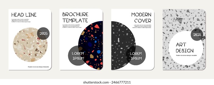 Design des Schultagebuchs. Terrazzo abstrakter Hintergrund aus Natursteinen, Granit, Quarz und Marmor. Venezianische Terrazzo Textur Schule Tagebuch Vorlage.