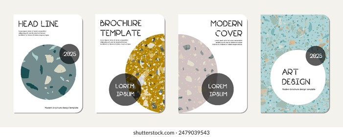 School diary cover design. Terrazzo abstract background made of natural stones, granite, quartz and marble. Venetian terrazzo texture school diary template.