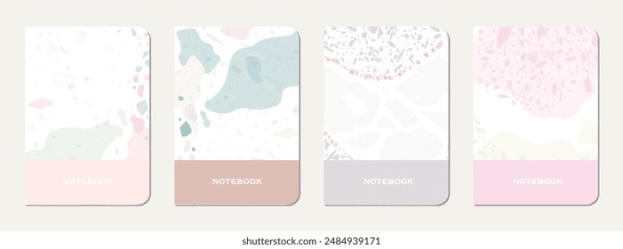 School diary cover design. Terrazzo abstract background made of natural stones, granite, quartz and marble. Venetian terrazzo texture school diary template.