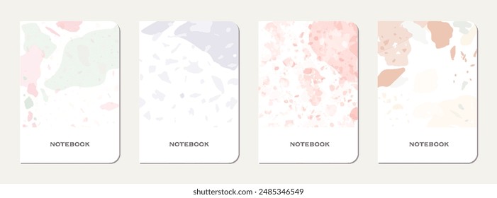 School diary cover design. Terrazzo abstract background made of natural stones, granite, quartz and marble. Venetian terrazzo texture school diary template.