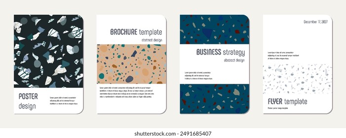 School diary cover design. Terrazzo abstract background made of natural stones, granite, quartz and marble. Venetian terrazzo texture school diary template.