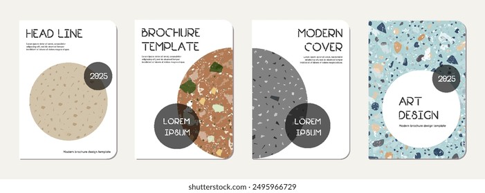 School diary cover design. Terrazzo abstract background made of natural stones, granite, quartz and marble. Venetian terrazzo texture school diary template.