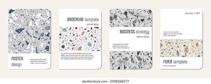 Gestaltung des Schultagebuchs. Abstrakter Terrazzo-Hintergrund aus Natursteinen, Granit, Quarz und Marmor. Venezianische Terrazzo Textur Schule Tagebuch Vorlage.