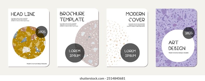 School diary cover design. Terrazzo abstract background made of natural stones, granite, quartz and marble. Venetian terrazzo texture school diary template.