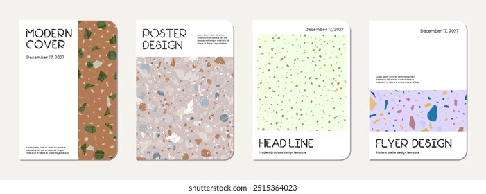 School diary cover design. Terrazzo abstract background made of natural stones, granite, quartz and marble. Venetian terrazzo texture school diary template.