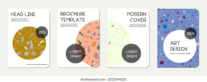 School diary cover design. Terrazzo abstract background made of natural stones, granite, quartz and marble. Venetian terrazzo texture school diary template.