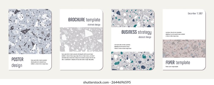 School diary cover design. Terrazzo abstract background made of natural stones, granite, quartz and marble. Venetian terrazzo texture school diary template.
