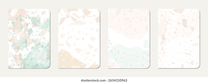 Design de capa de diário escolar. Fundo abstrato terrazzo feito de pedras naturais, granito, quartzo e mármore. Modelo de diário escolar de textura terrazzo veneziano.