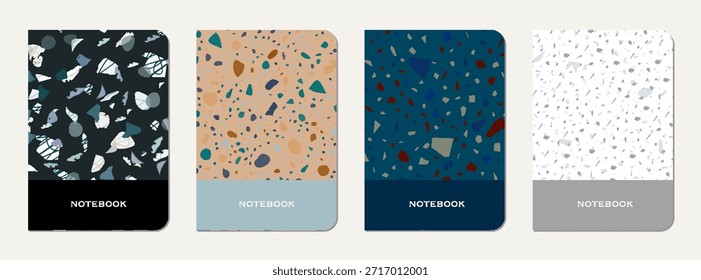 Gestaltung des Schultagebuchs. Abstrakter Terrazzo-Hintergrund aus Natursteinen, Granit, Quarz und Marmor. Venezianische Terrazzo Textur Schule Tagebuch Vorlage.