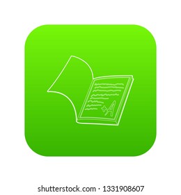 School diary icon green vector isolated on white background
