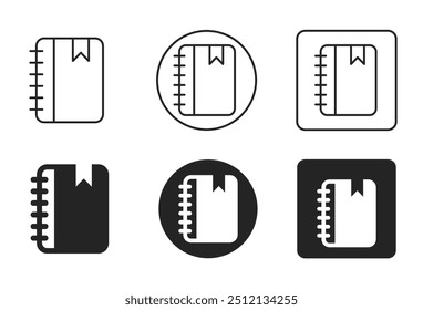 Conjunto de iconos de diario escolar. Cuaderno, libro de diario, contrato de negocio, documento, Colección de Ilustración vectorial de papel aislado en fondo transparente. Trazo Editable. Icono de estilo de relleno, línea y trazo