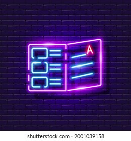 School Diary neon sign. Grading journal glowing icon. Vector illustration for design. School concept.