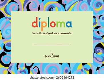 School diploma, certificate template with cute frame