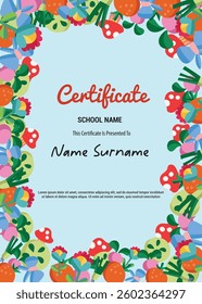 School diploma, certificate template with cute frame