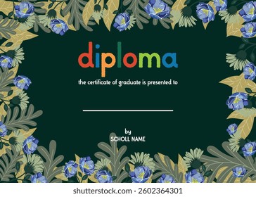School diploma, certificate template with cute frame