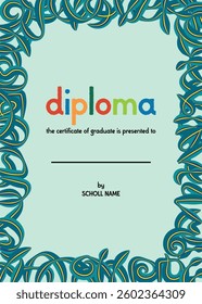 School diploma, certificate template with cute frame