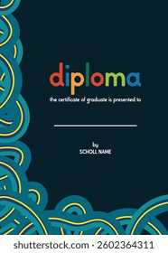 School diploma, certificate template with cute frame