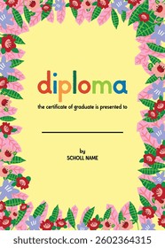 School diploma, certificate template with cute frame
