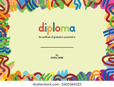School diploma, certificate template with cute frame