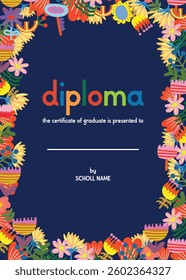 School diploma, certificate template with cute frame
