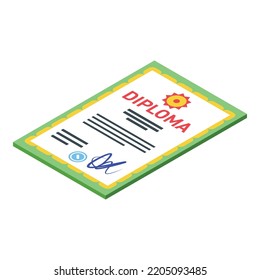 School diploma icon. Isometric of school diploma vector icon for web design isolated on white background