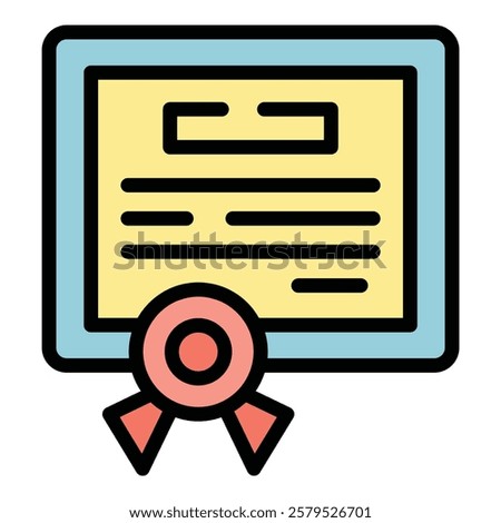 School diploma icon outline vector. Student graduate. College certificate color flat