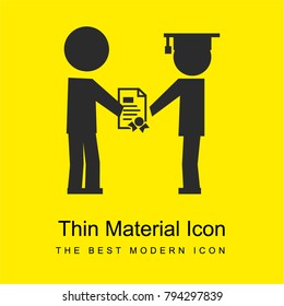 School director giving graduation certification to one student bright yellow material minimal icon or logo design