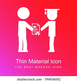 School director giving graduation certification to one student red and pink gradient material white icon minimal design