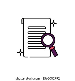 school document with magnifying glass fill style vector illustration design