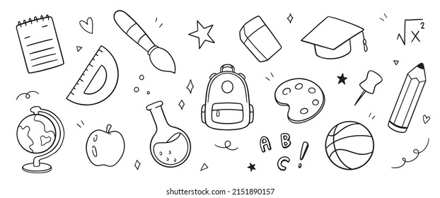 School doodle background. Vector illustration. Equipment of Education draw hand concept