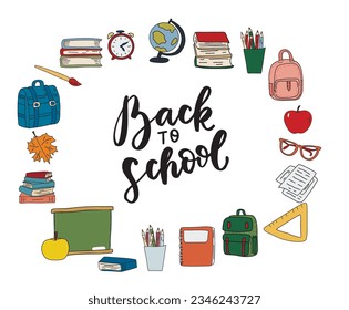 School doodle frame. Education back to school clip art