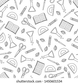 School doodle icons pattern - coloring book page