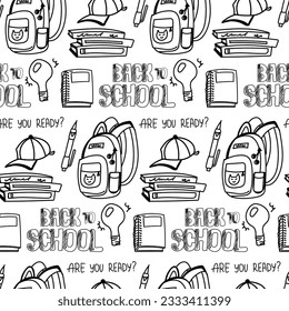 School doodle illustration seamless pattern. The pattern can be printed and used for various art and craft projects, such as scrapbooking, card-making, or DIY school-themed decorations. Vector