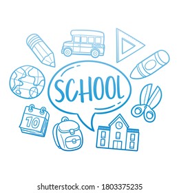 School Doodle Line Art Illustration. Hand Drawn Vector Clip Art. Banner Set Logos.