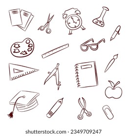 School doodle line art set collection