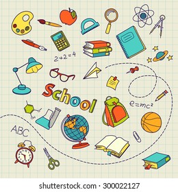 School doodle on notebook page vector background file