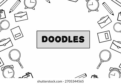 School Doodle Pattern with Stationery Icons on White Background