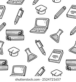 School doodle seamless pattern with black and white color suitable for background