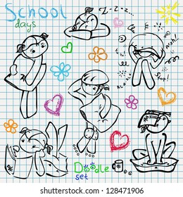 school doodle set, children activity pen sketch