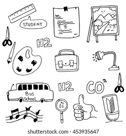 School doodles collection vector on white backgrounds