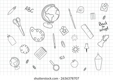 School doodles on grid paper. Perfect for educational printables, teacher resources, kids activities, planners, and back-to-school designs