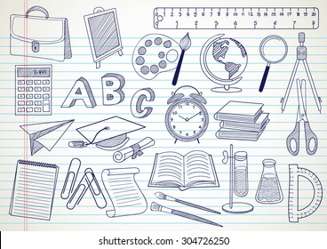 school doodles set hand drawn , vector illustration