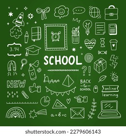 School doodles vector set. Cute education icons. Hand drawn school illustrations