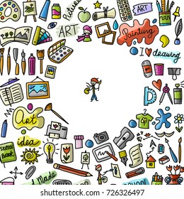 School of drawing, art background for your design